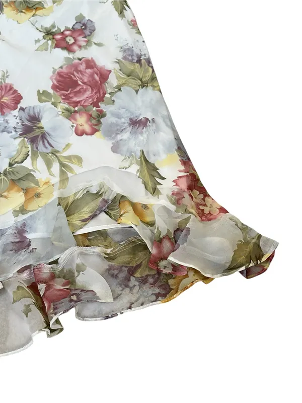Vintage Chiffon Floral Midi Skirt Ruffle Hem Fairycore Feminine Romantic Cottage - Image 4