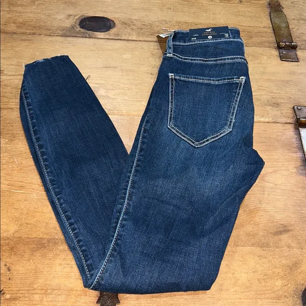 Hollister Dark Blue High Rise Super SkinnyJeans Distressed Size 00R 23W - Image 6