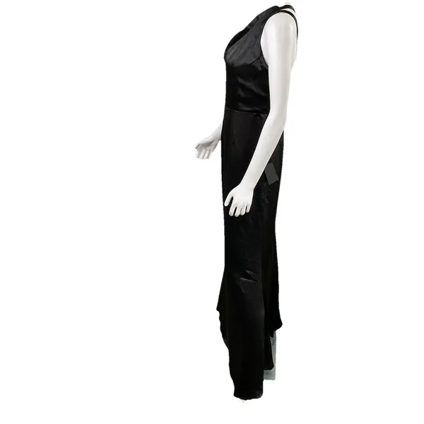 Lulus Black Satin One-Shoulder Open‎ Back Formal Maxi Dress Size Small - Image 4