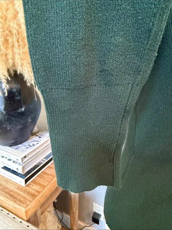 Anthropologie Scallop Lace-Trim Green Long Sleeve Ribbed Sweater Size Small - Image 4