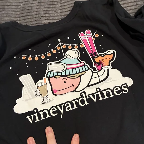 Vineyard Vines Shirt Black Medium Ski Snow Pink Whale Pocket Logo Long Sleeve - Image 10