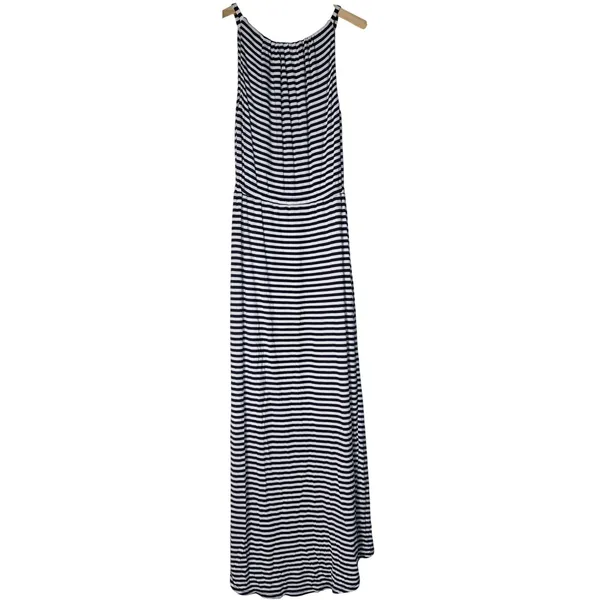 Cabi 5105 Navy White Boat Striped Sleeveless Maxi Dress XS Faux Wrap Nautical - Image 4