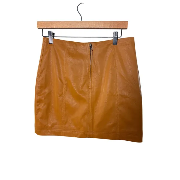 Shinestar Mini Skirt M Brown Faux Leather Panel Stitched Edgy Minimalist READ - Image 2