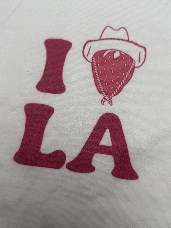 Fruit Face Boutique I Heart LA Strawberry Cowboy Graphic Tee T Shirt Size Small - Image 2