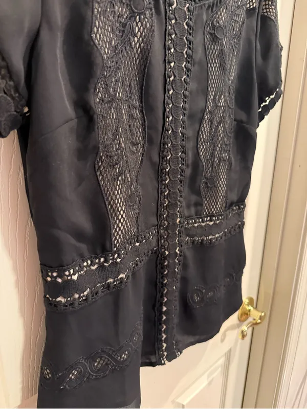 Ann Taylor Black Lace & Crochet Short Sleeve Top - Image 6