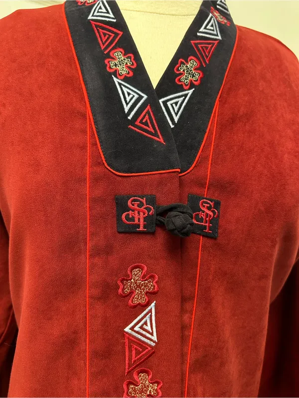 Faux suede tribal jacket with embroidery Red Size L - Image 7