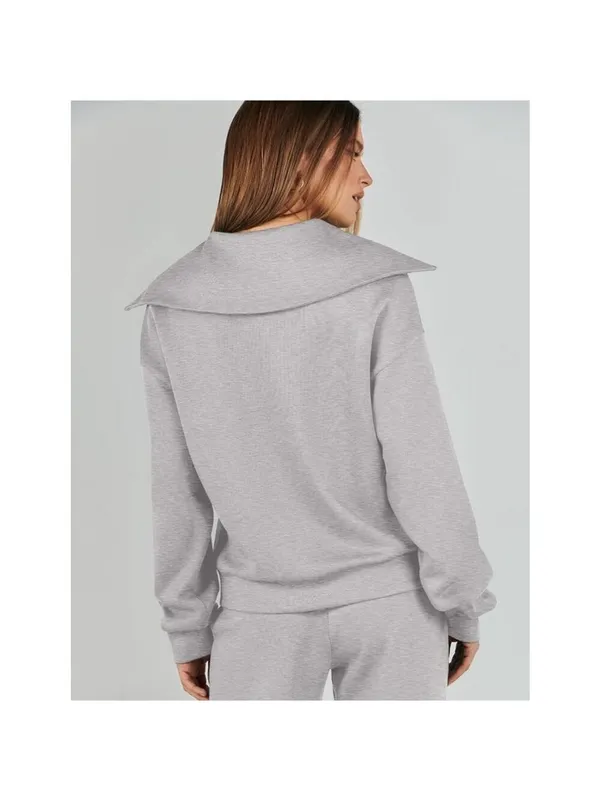 Prinbara Womens Oversized Quarter Zip Pullover Sweatshirt NWT Gray Size L - Image 3