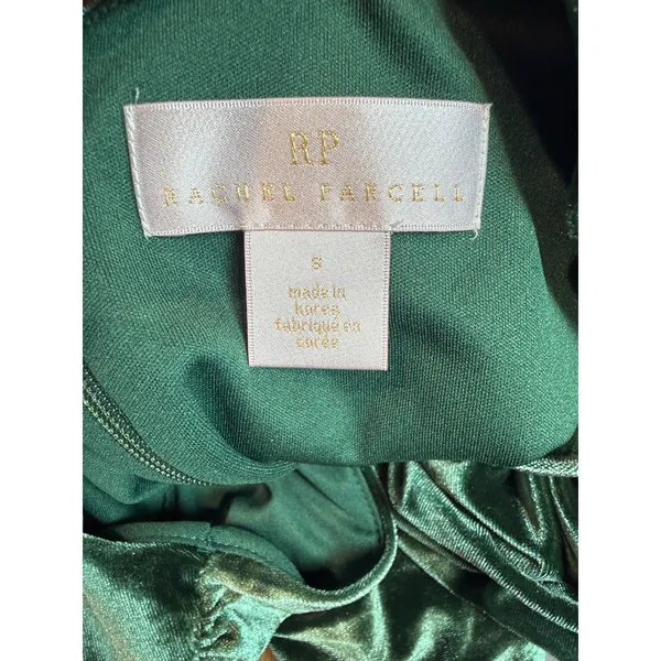 Rachel Parcell Velvet Midi Dress Emerald Green V-Neck Ruched Size Small - Image 6