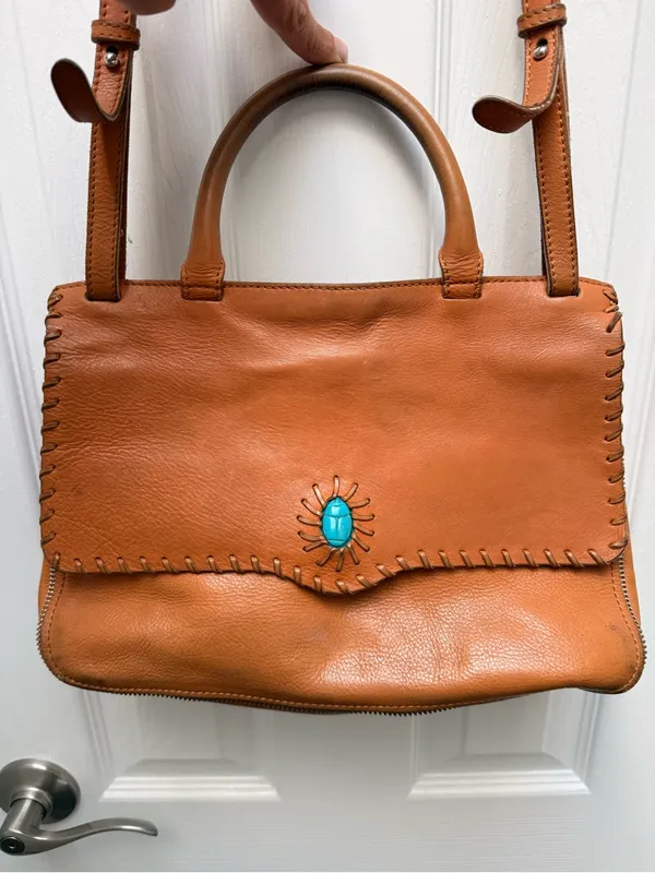 Rebecca Minkoff Western Boho Leather Crossbody | Turquoise Detail‎ | Saddle Tan - Image 2