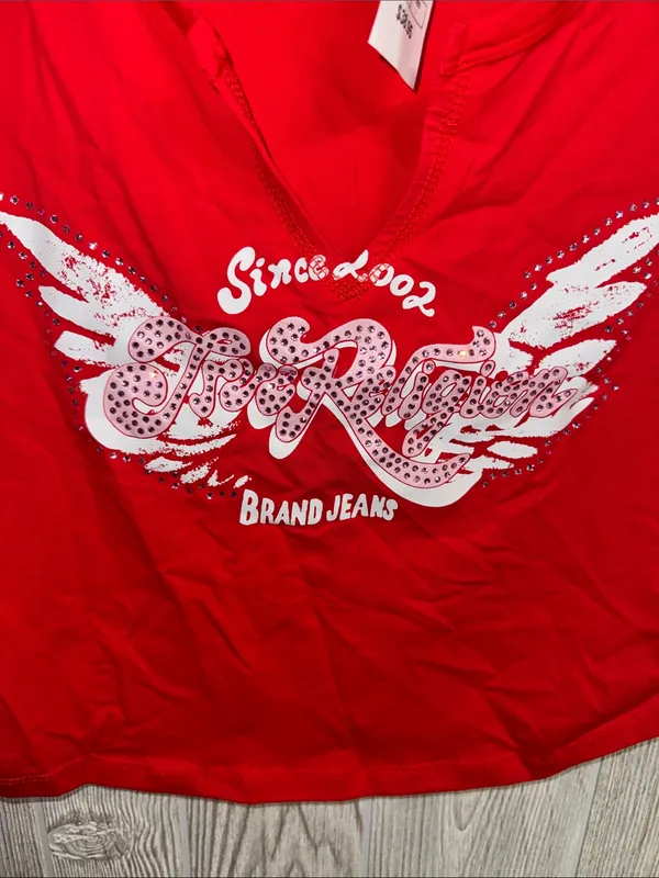 True Religion Red Graphic Wing Logo Crop Tee - Image 3