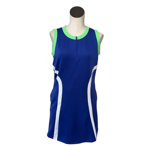 PGA Tour NWT Women's Grand Slam Colorblock Sleeveless Flounce Golf Dress Lime Cobalt - Image 7