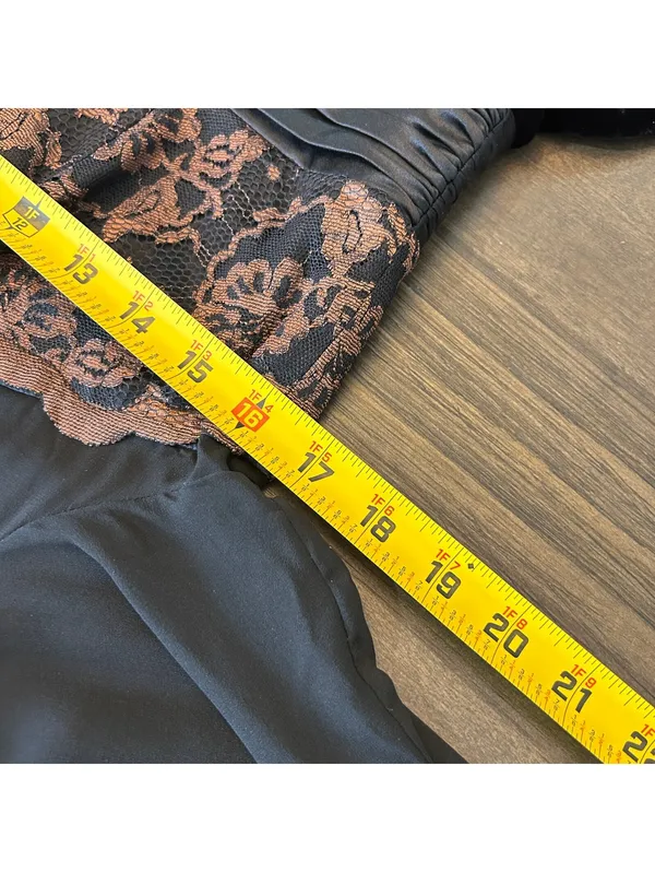 Vintage Talbots Black Velvet Lace Maxi Dress Sheer Mesh Bow Size 8 Dark Romantic - Image 7
