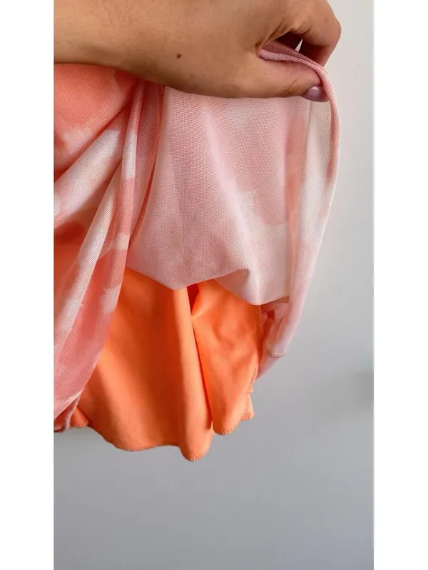 See You Monday Floral Mesh Cowl Neck Mini Dress Pink Orange Size M - Image 5