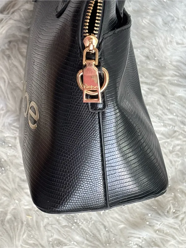 bebe Fabiola Stamped Lizard Dome Satchel Black Cream Logo One Size - Image 8