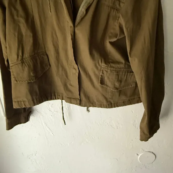 Brandy Melville Womens Olive Green Utility Jacket Hooded Cropped‎ Military Coat - Image 3