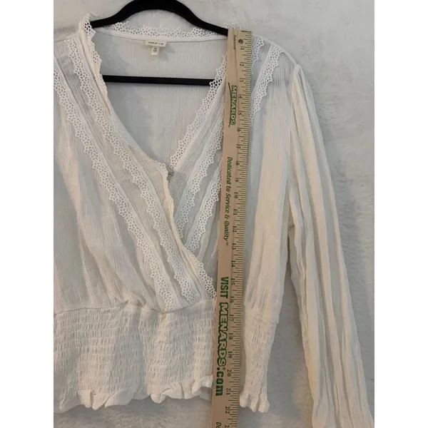 Selfie White Crochet Lace‎ Trim Smocked Waist Blouse XL Long Sleeve Boho Top - Image 4