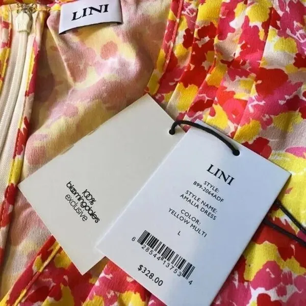 Lini Amalia Midi Dress‎ High Low Hem Yellow Multi Women's Size Large - Image 5