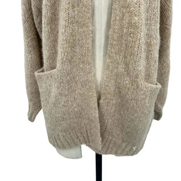 Aritzia Wilfred Free Tan Open Front Fuzzy Chunky‎ Cardigan Alpaca Wool Size XS - Image 3