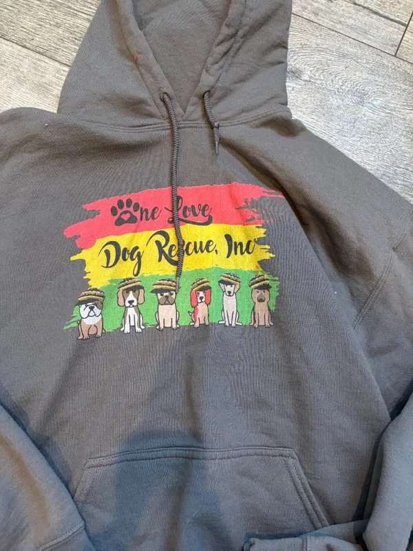Gildan Heavy Blend Unisex Large One Love Dog Rescue Hoodie Sweatshirt Grey - Image 2