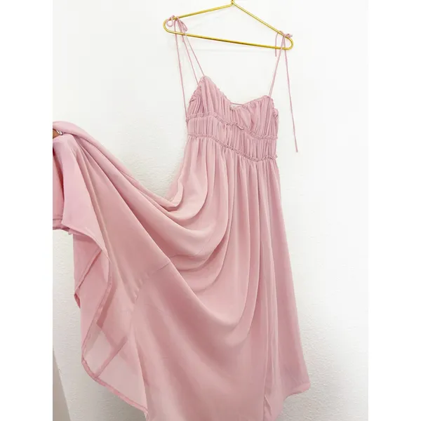 Anthropologie O.P.T Gigi Midi Dress Size Medium Pink Open Back Chiffon Wedding - Image 10