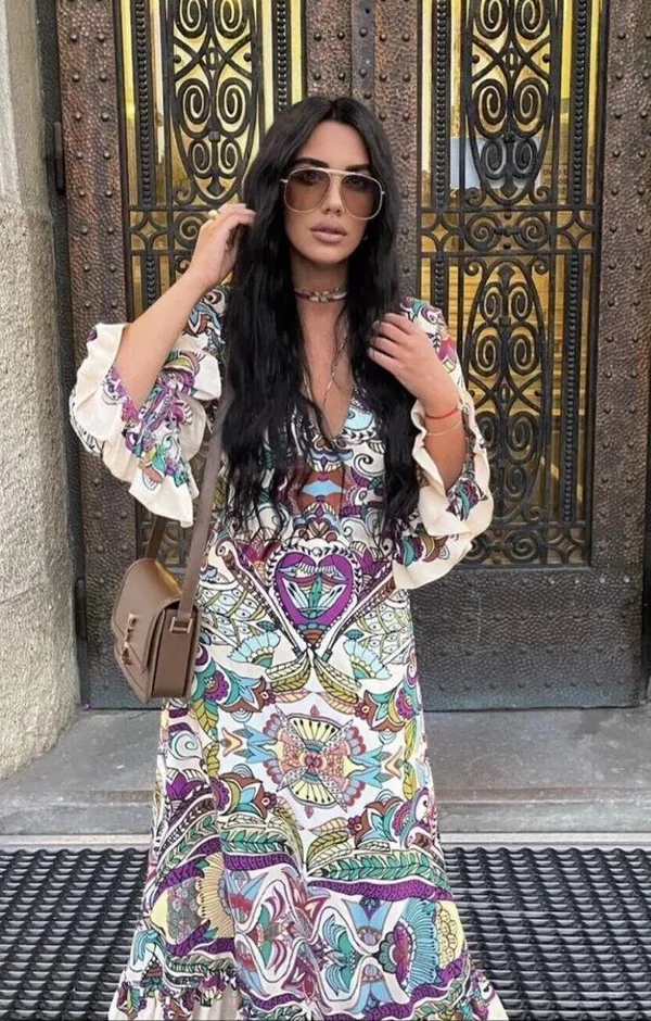 Zara Bohemian ruffled Patterned Maxi Dress casual summer vacation - Image 6