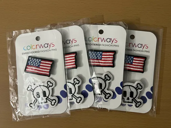 Colorways Embroidered Fashion Pins - US Flag & Skull - Image 3