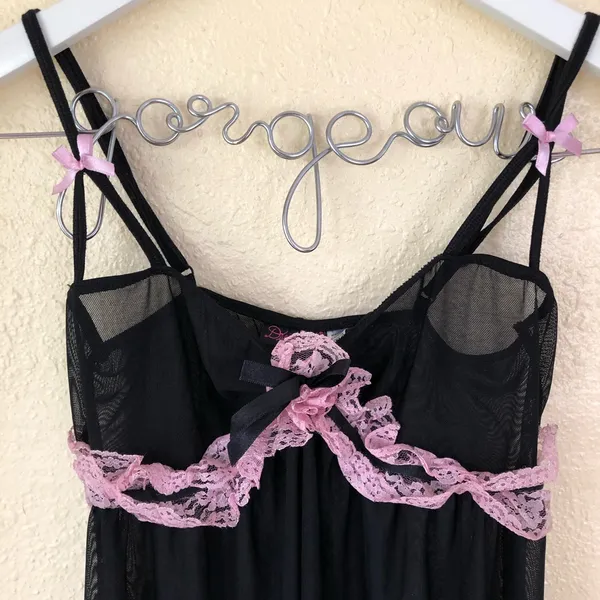 Black/Pink Mesh Lace Lingerie Top S - Image 2