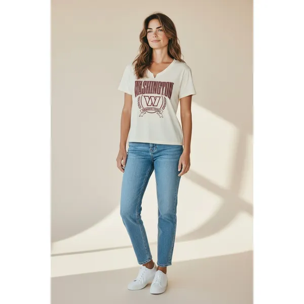 NFL Womens Graphic Tee Sz L Beige Washington Commanders Short Sleeve Football - Image 2