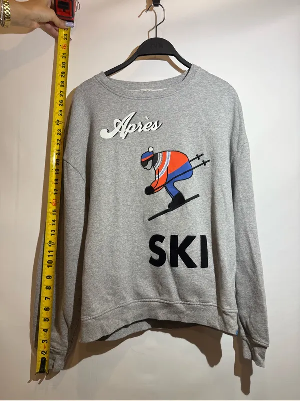 Anthro KULE Oversized Après Ski Graphic Cotton Pullover Crewneck Sweatshirt XS - Image 4