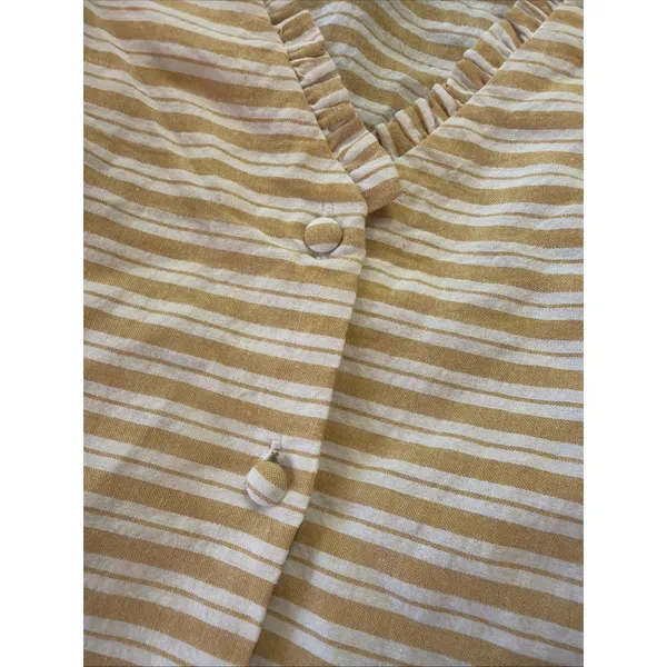 Andree‎ By Unit Women's Top Sz Sm White Yellow Stripe Cotton Ruffle Shirt Blouse - Image 3