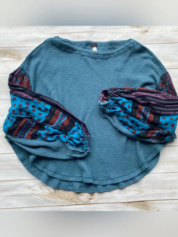 We the Free People mixed print patchwork boho hippie flowy oversized fall top - Image 10