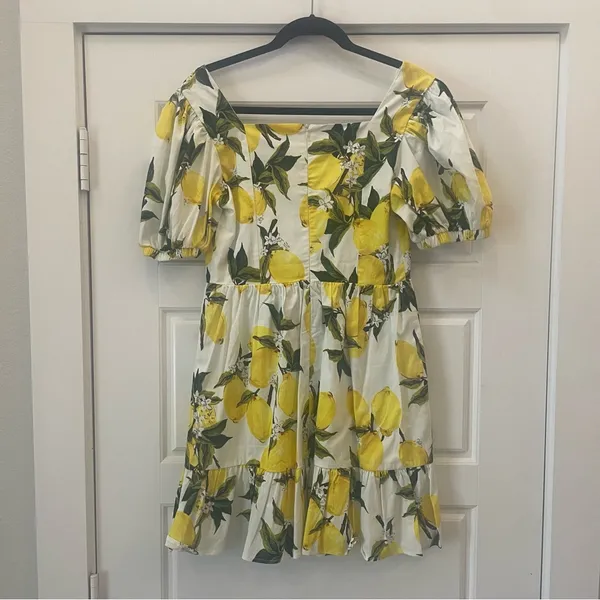 English Factory Lemon Puff Sleeves Mini Dress Size‎ Medium Cotton - Image 5
