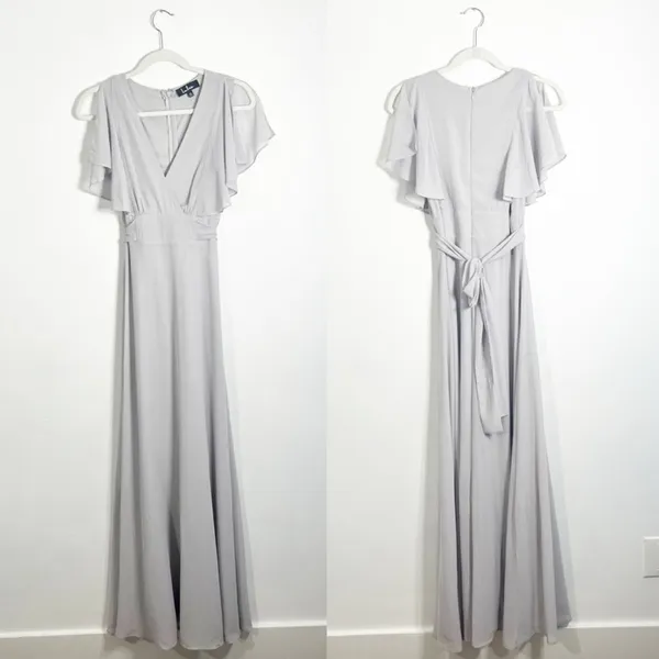 Lulu’s Dearly Loved Light Grey Flutter Sleeve Maxi Dress XS - Image 3