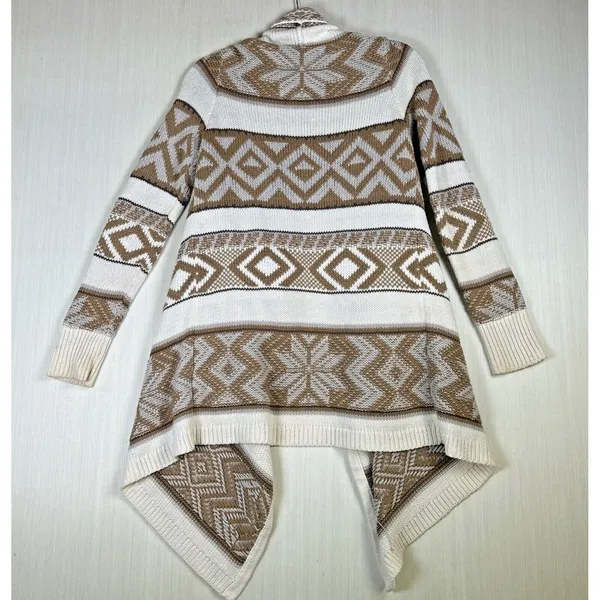 Old Navy Womens Small Brown Geometric Fair‎ Isle Waterfall Open Front Cardigan - Image 7