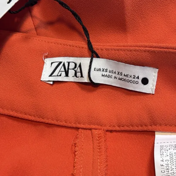 ZARA Orange Wide Leg Pants XS High Rise Flowy Polyester Casual Chic Women Capsul - Image 3