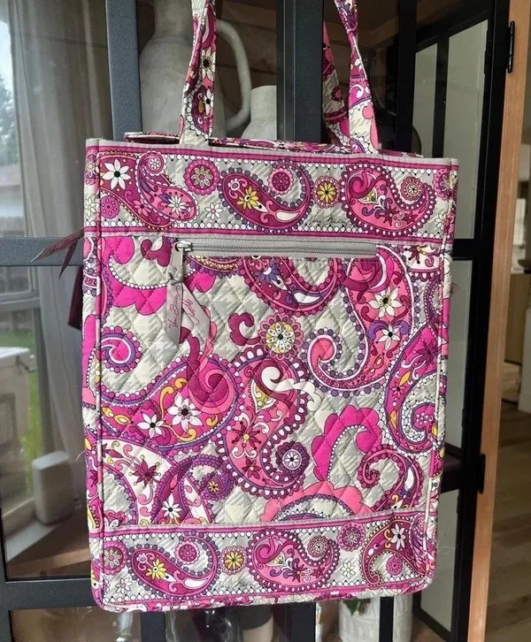 Vintage Vera Bradley Laptop Tote Bag Paisley Plaid case travel quilted pockets - Image 2