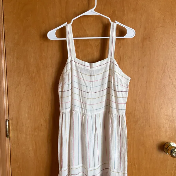 LOFT Striped Tiered‎ Maxi Dress Womens 4 White Linen Blend Sleeveless Boho - Image 5