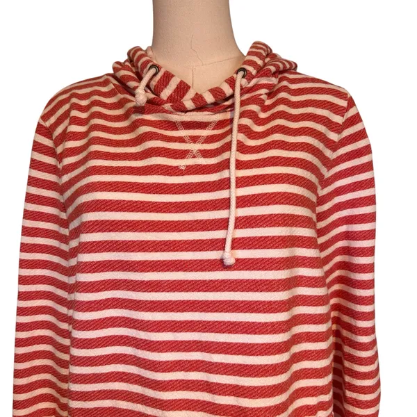 J. Crew Hoodie Pockets Red White Stripe Long Sleeve Front Pockets Relaxed SZ Lg - Image 3
