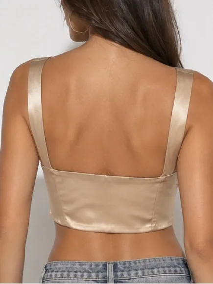 Gold Satin Bustier Corset Crop Top Y2K - Image 3