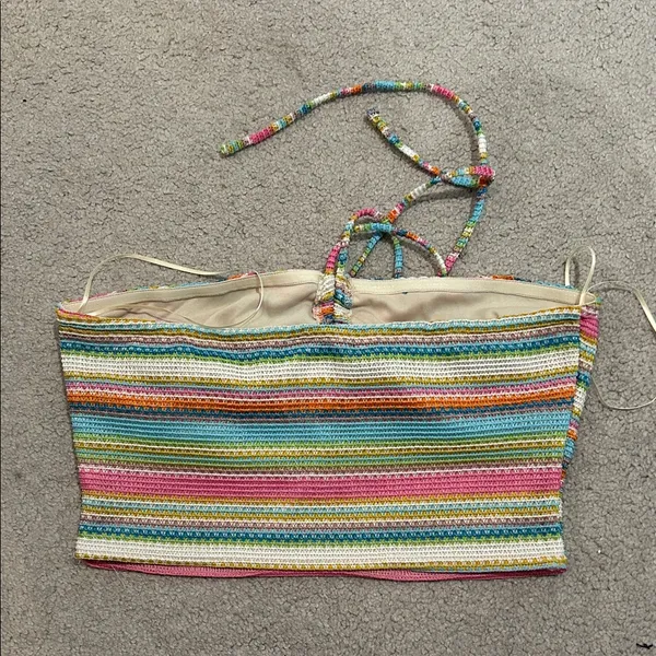 Altard State Colorful Striped Halter Crop Top - Image 2