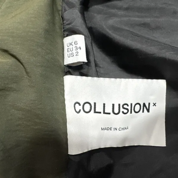 Collusion Womens Full Zip Short Cropped Jacket Sz 2 High Neck Long Sleeve Green - Image 4