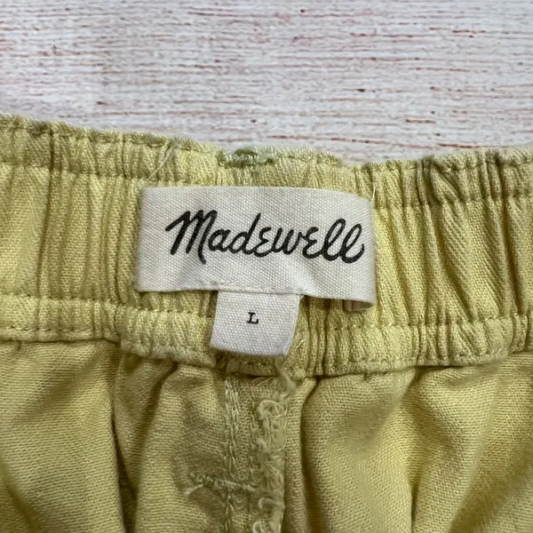 Madewell Women Yellow Herringbone Pull On Shorts High Rise Cotton Blend Size L - Image 3