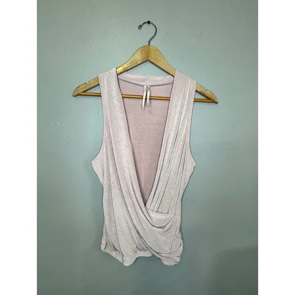Anthropologie Size M Blush Pink Draped Sleeveless Top Soft Knit Faux Wrap - Image 6
