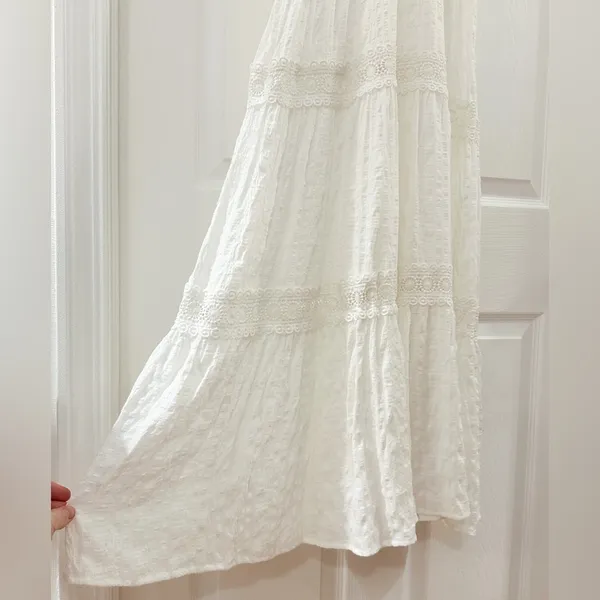 Lulu’s Light Breeze White Striped Crochet Lace Boho Tiered Maxi Dress Sz XS - Image 8