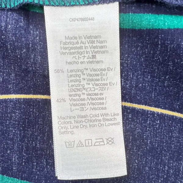 Madewell The Layton Midi Slip Dress‎ Navy Blue Green Gold Striped 10 Slip Dress - Image 6