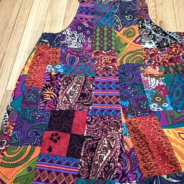 Patchwork Printed Cotton Overalls Jumpsuit Sz M Size M - Image 2