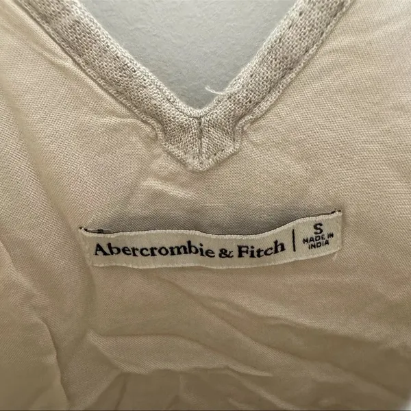 Abercrombie & Fitch Beige Lined Tiered V-Neck Pocket Dress Linen Blend Size S - Image 5