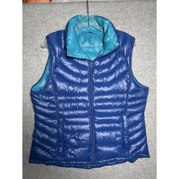 Bernardo Large Womens Vest Goose Down Puffer Blue Sleeveless‎ Zip Packable - Image 2