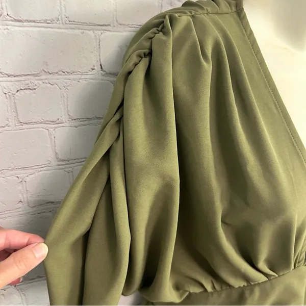 Grace Karin olive green high waisted fit and flare ruffle dress size Small retro - Image 6