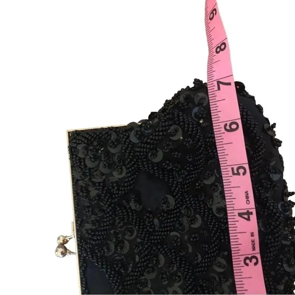 Vintage black beaded formal purse evening bag special occasion Holiday party - Image 12